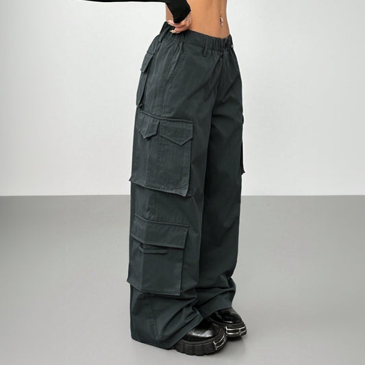 WIDE LEG MULTI POCKET CARGO PANTS STREETWEAR UTILITY STYLE