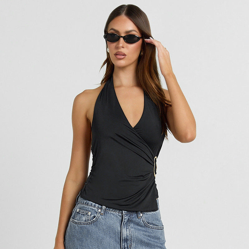 WRAP HALTER TOP WITH SIDE RING DETAIL