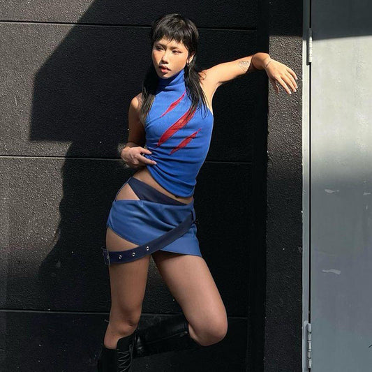 CLAW MARK HALTER TOP & FAUX LEATHER SKIRT SET