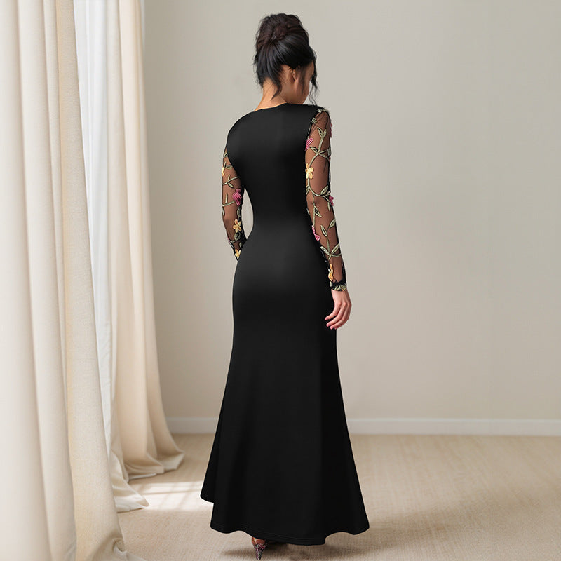 ELEGANT FLORAL MESH-OVERLAY DRESS