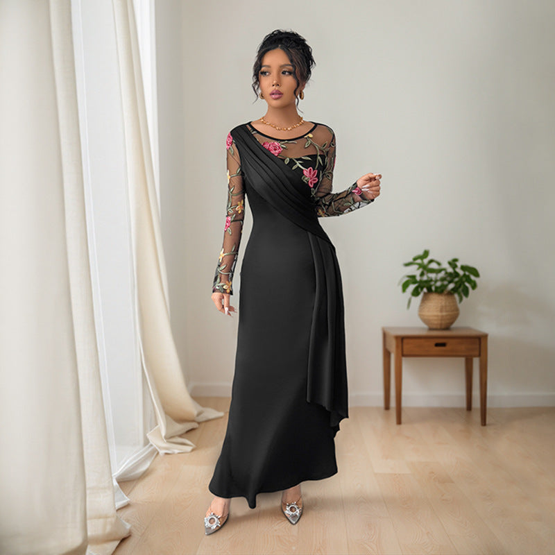 ELEGANT FLORAL MESH-OVERLAY DRESS