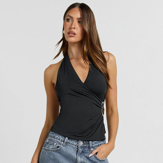 WRAP HALTER TOP WITH SIDE RING DETAIL