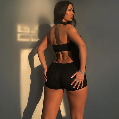 HALTER RING DETAIL ROMPER ONE PIECE BACKLESS OUTFIT