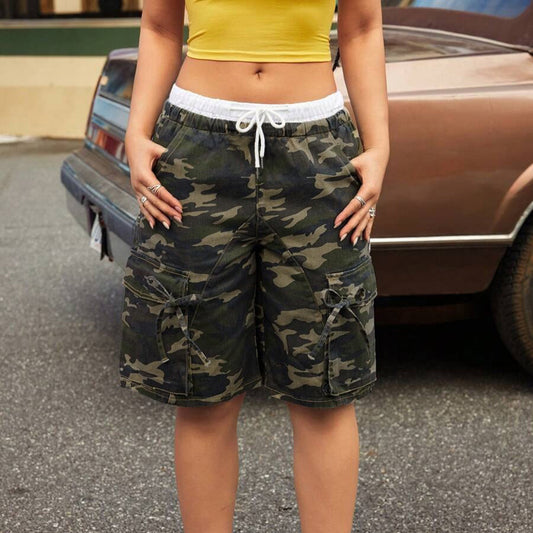 WOMENS CAMOUFLAGE CARGO SHORTS STREETWEAR FIT
