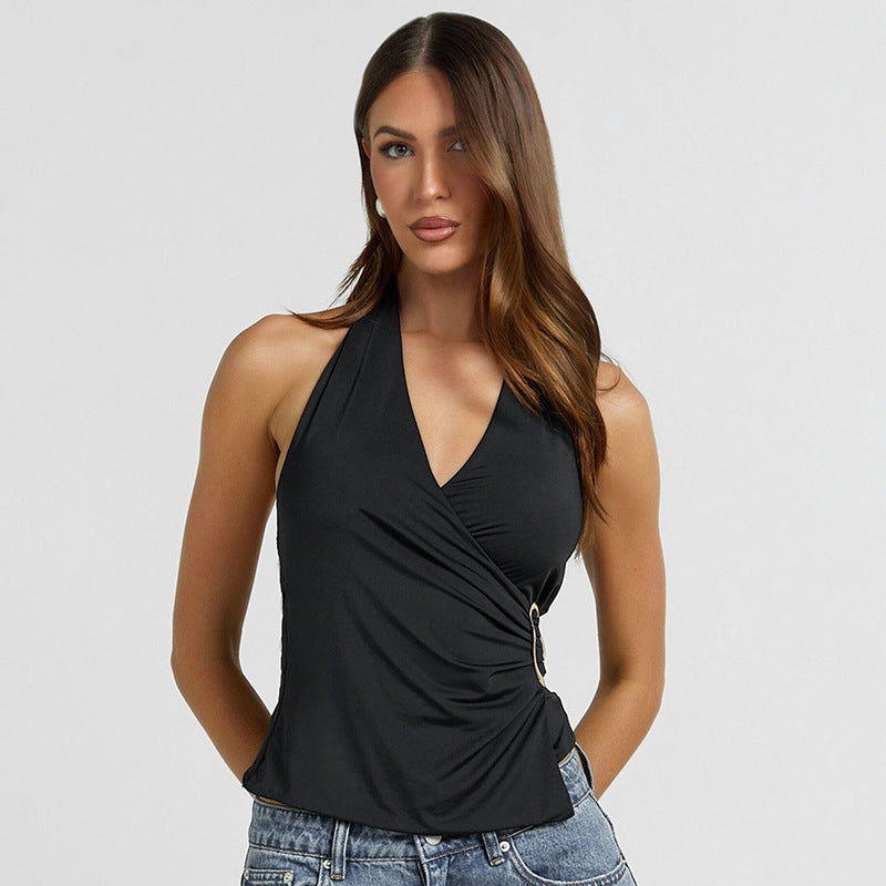 WRAP HALTER TOP WITH SIDE RING DETAIL