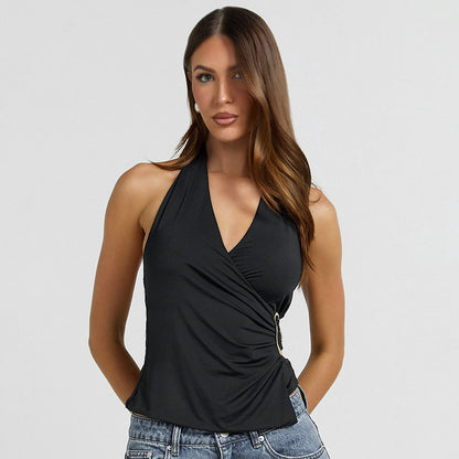 WRAP HALTER TOP WITH SIDE RING DETAIL