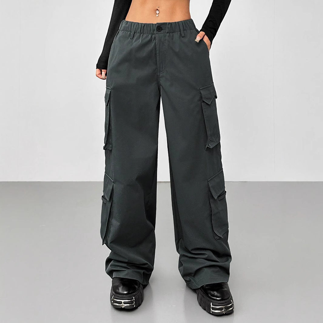 WIDE LEG MULTI POCKET CARGO PANTS STREETWEAR UTILITY STYLE
