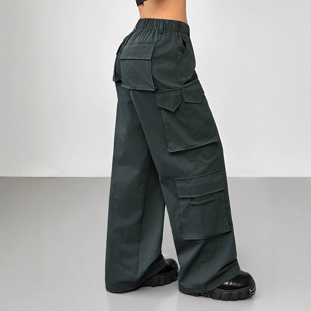 WIDE LEG MULTI POCKET CARGO PANTS STREETWEAR UTILITY STYLE