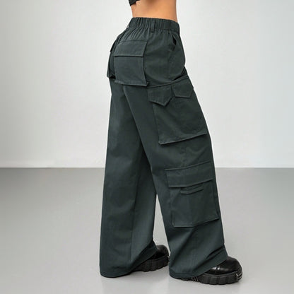 WIDE LEG MULTI POCKET CARGO PANTS STREETWEAR UTILITY STYLE