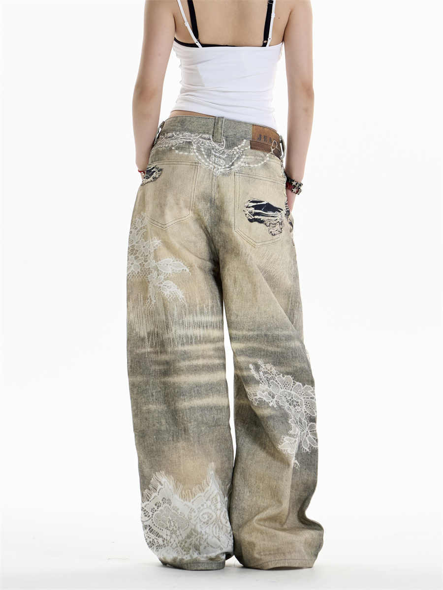 TRENDY DISTRESSED WIDE LEG DENIM PANTS