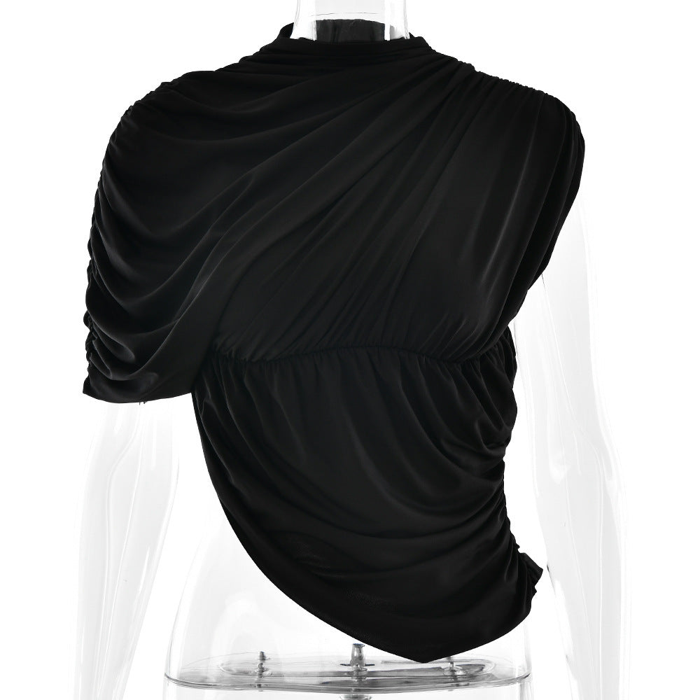 ELEGANT DRAPED MOCK NECK TOP SLEEK & SCULPTED FIT
