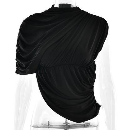 ELEGANT DRAPED MOCK NECK TOP SLEEK & SCULPTED FIT