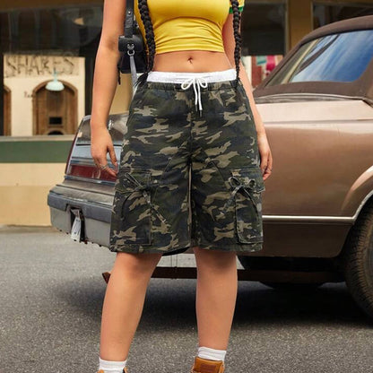 WOMENS CAMOUFLAGE CARGO SHORTS STREETWEAR FIT