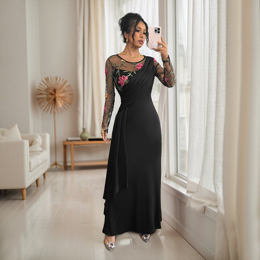 ELEGANT FLORAL MESH-OVERLAY DRESS