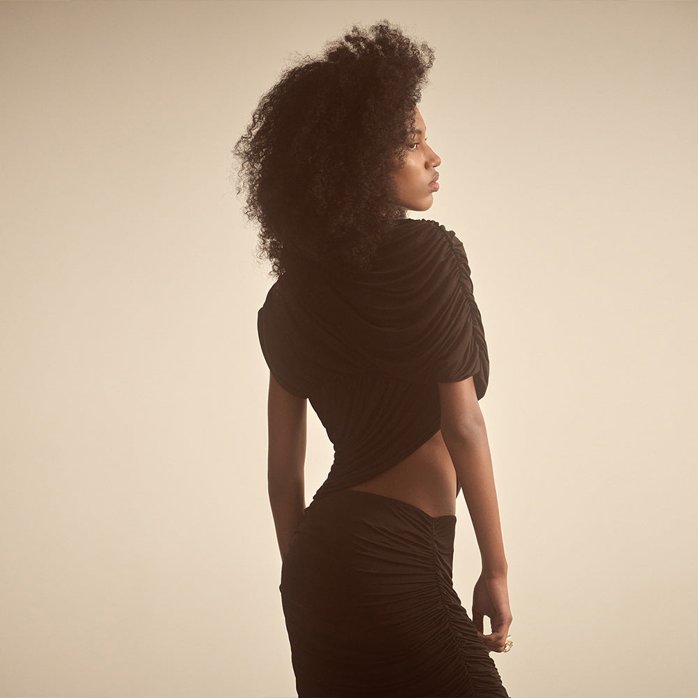 ELEGANT DRAPED MOCK NECK TOP SLEEK & SCULPTED FIT